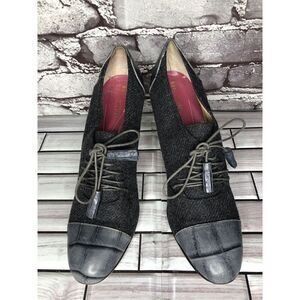 KATE SPADE Crocodile Leather & Wool Lace-Up Oxford Heels Tassels Women’s Sz 9.5B